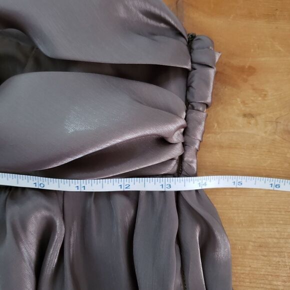 Aryn K Small Silver Strapless Faux Wrap Empire Waist Tie Front Mini Dress - Picture 9 of 13